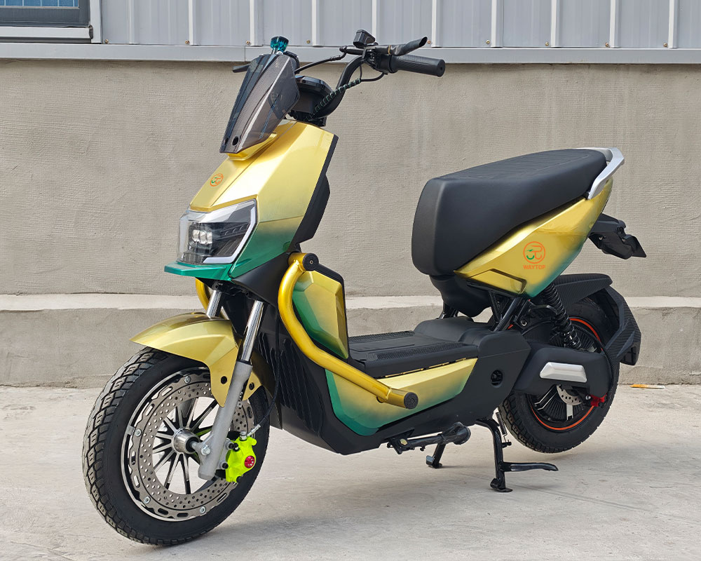 High-Speed Electric Motorcycle | Main Product Image Gold-green gradient high-speed electric motorcycle for adults, powerful e-moped with disc brake and shock absorption for urban commuting