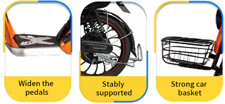 Electric Bicycle with Widened Pedals, Stable Support and Strong Car Basket for Urban Commuting Urban electric bicycle with widened pedals for stable riding, rear stable support system, and durable strong car basket for daily commuting