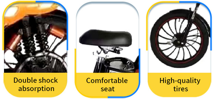 Electric Bicycle with Double Shock Absorption, Comfortable Seat and High-Quality Tires for Urban Commuting Urban electric bicycle with double shock absorption for rough roads, ergonomic comfortable seat, and durable high-quality tires for daily commuting