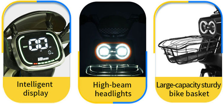 XBW electric city bike key features: intelligent digital display, high-beam headlights, and large-capacity sturdy bike basket for urban commuting