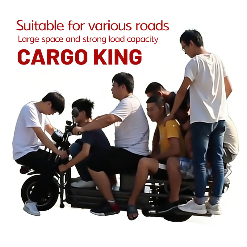 ZZW cargo electric motorcycle carrying multiple passengers, demonstrating its 900KG load capacity and sturdy iron body