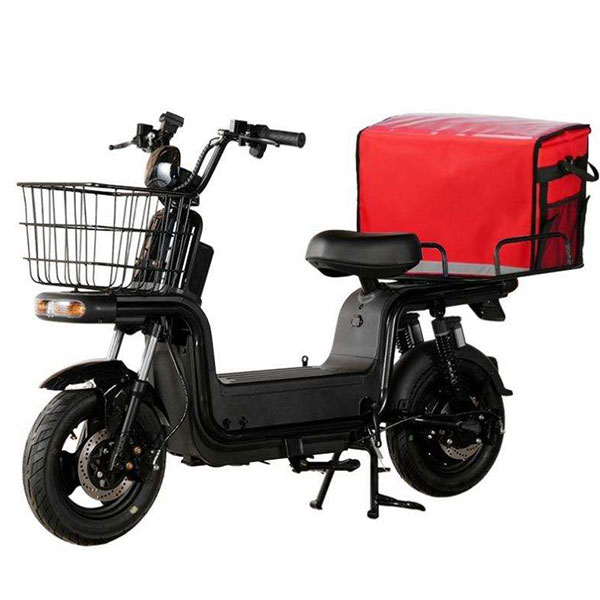 Black Electric bicycle with Red Delivery Box