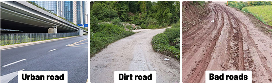 Electric scooter suitable for urban road, dirt road and bad roads, showing strong adaptability to various road conditions