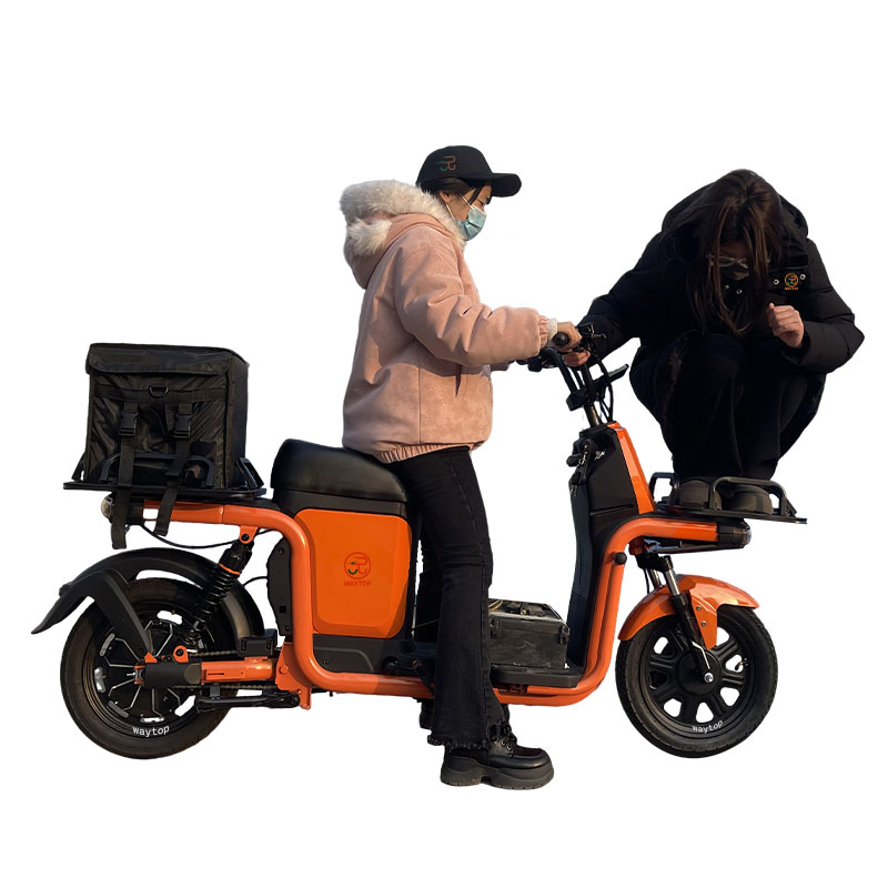 CH Electric City Bike Orange Urban Commuter E-Bike with Scalable Shelf|Electric vehicle carrying two people and goods