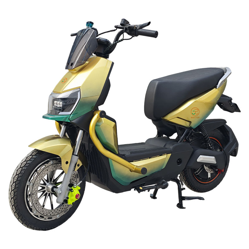 High-speed electric moped for adults, gold-green gradient e-scooter with disc brake and comfortable saddle for urban commuting