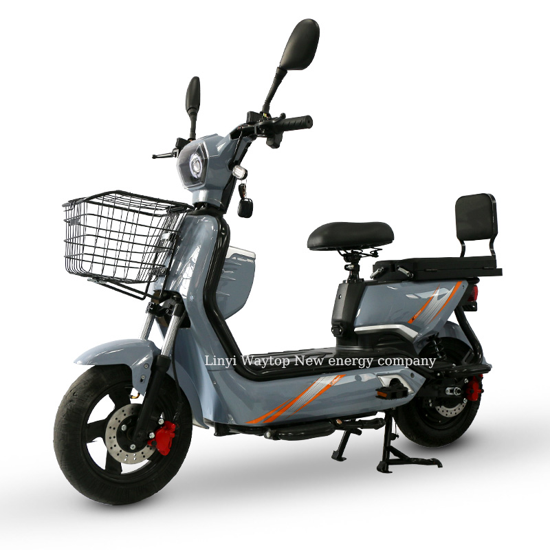 MJ electric city bike with foldable rear seat, front basket, and sleek gray design for urban commuting