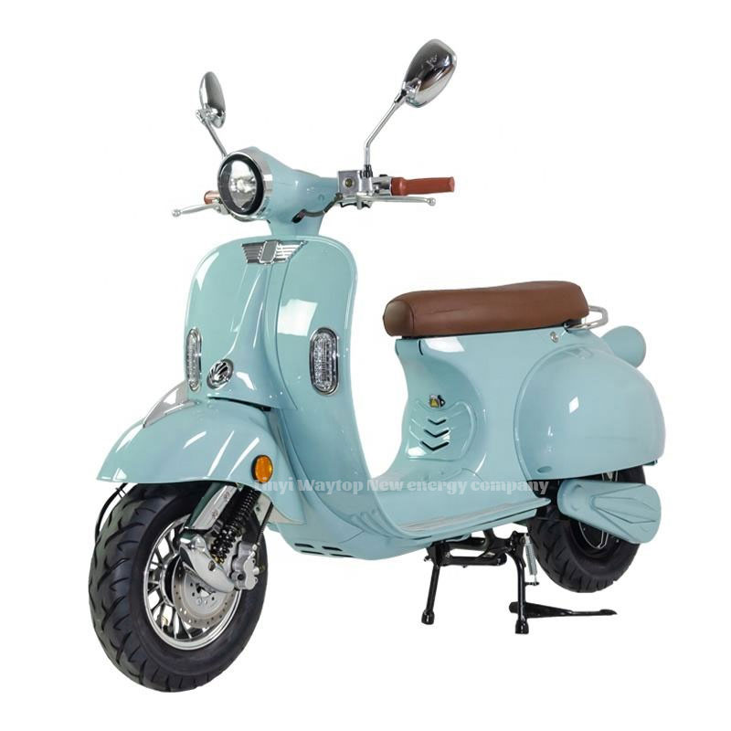 Roman Holiday retro electric motorcycle main image in light blue, classic vintage design with ABS plastic parts