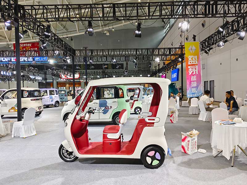 Electric Tricycle Exhibition - Stylish Enclosed Three-Wheeler at New Energy Vehicle Show