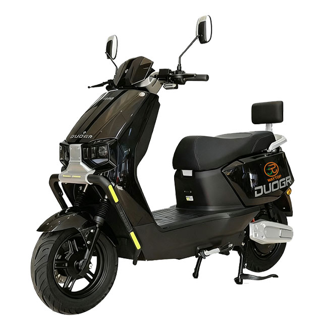 Black CQ electric motorcycle, side view