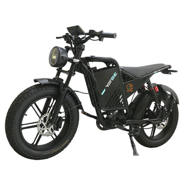 Dark green electric mountain bike, side view