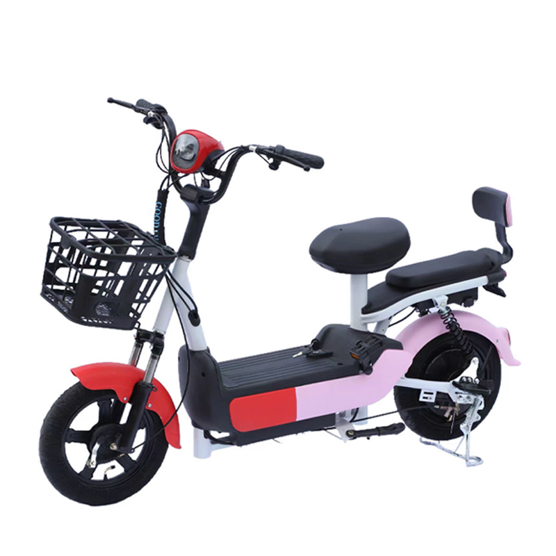 Multicolor electric city bike with front basket