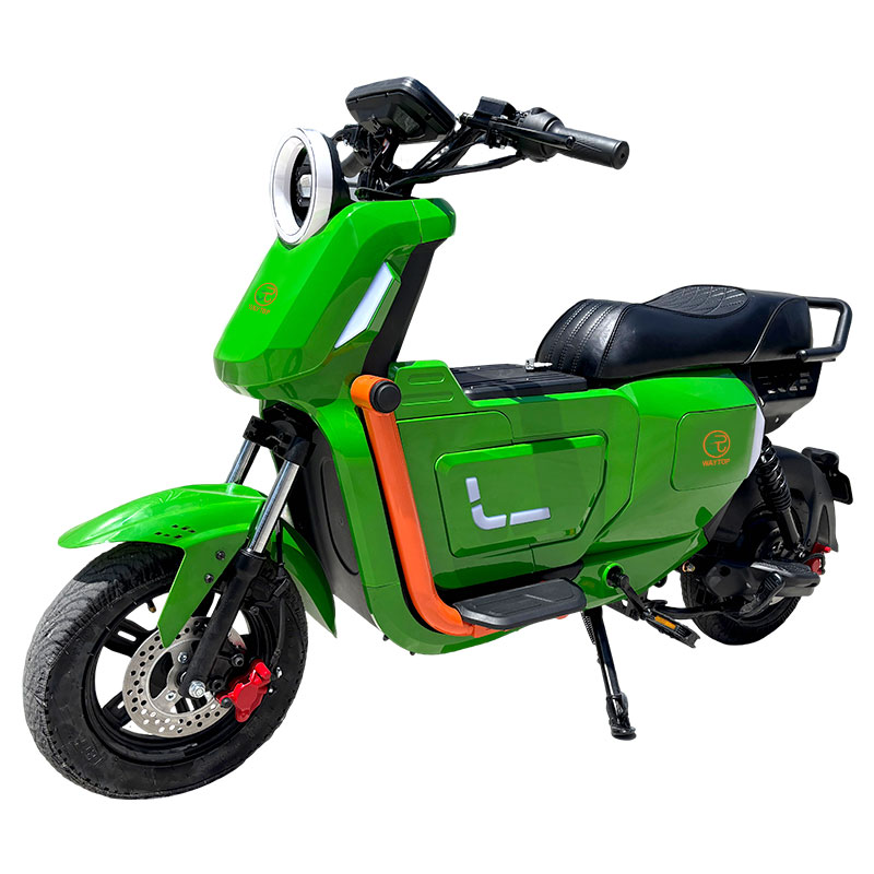U2 green electric motorcycle for adults, high-speed e-moped with large seat storage compartment and mid-box
